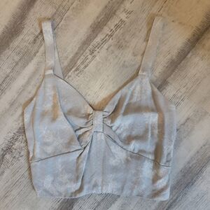 Final Touch Sage Green Floral Bustier Style Cinched Crop Top With Bow
